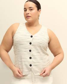 Veste boutonnée texturée sans manches à rayures