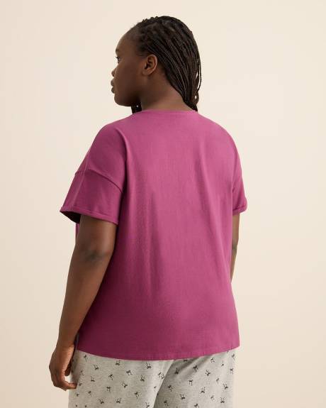 Boxy-Fit Short-Sleeve Crewneck Pyjama Tee with Satin Bow Appliqué - ti Voglio