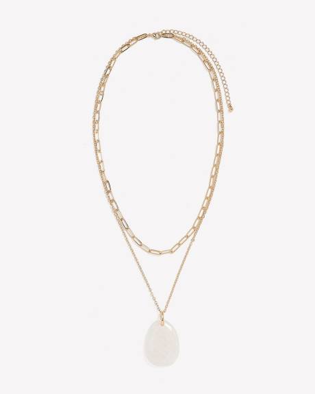 Two-Layer Link Chain with Pink Stone Pendant