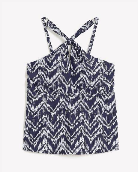Herringbone-Print Halter Twist Tankini Top