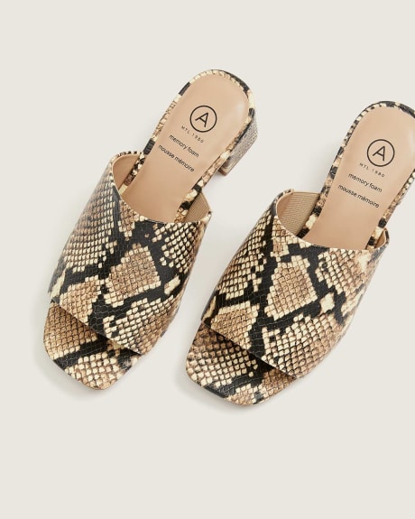 Wide-Fit Snake Print Block Heel Slide Sandals - Addition Elle