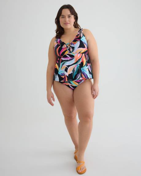 Culotte de maillot de bain imprimée à taille haute croisée