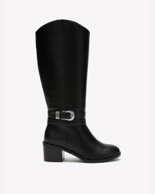 Extra Wide Width, Tall Black Block-Heel Boot with Double Wrap Strap