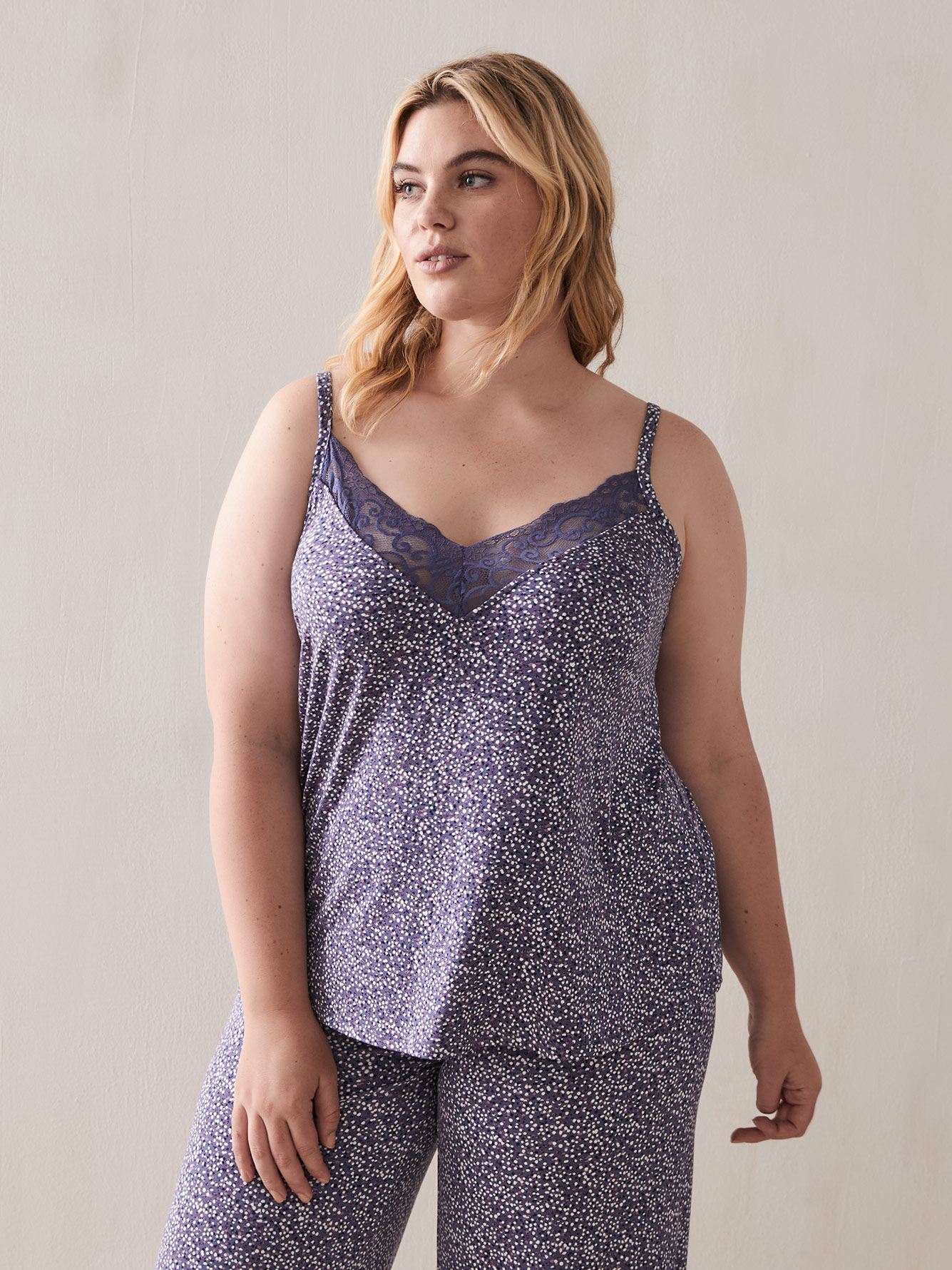Dotted Sleep Cami with Lace Inserts Déesse Collection Penningtons
