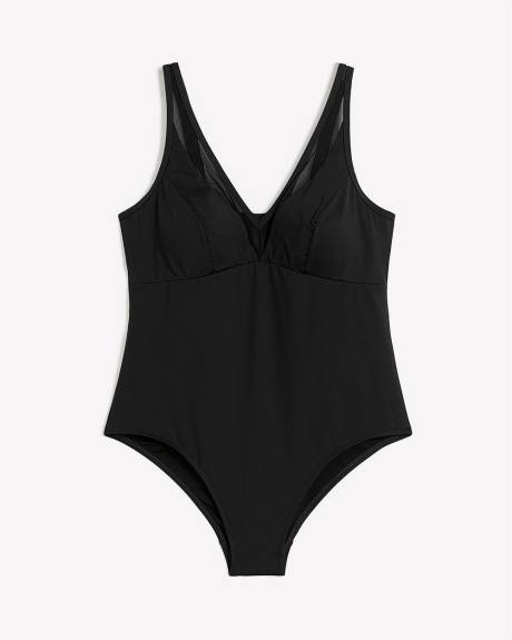 Black V-Neck One-Piece Swimsuit