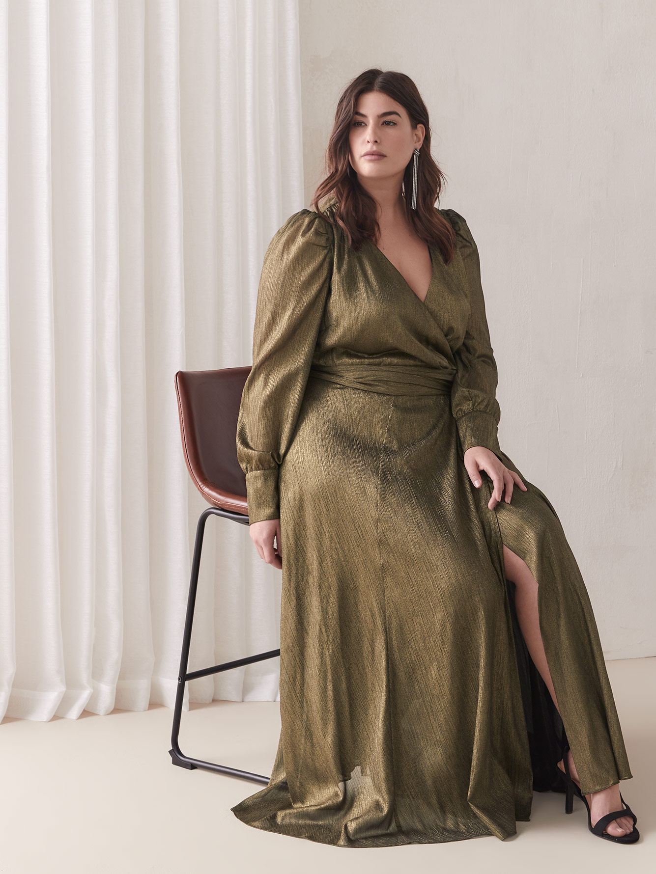 metallic wrap dress