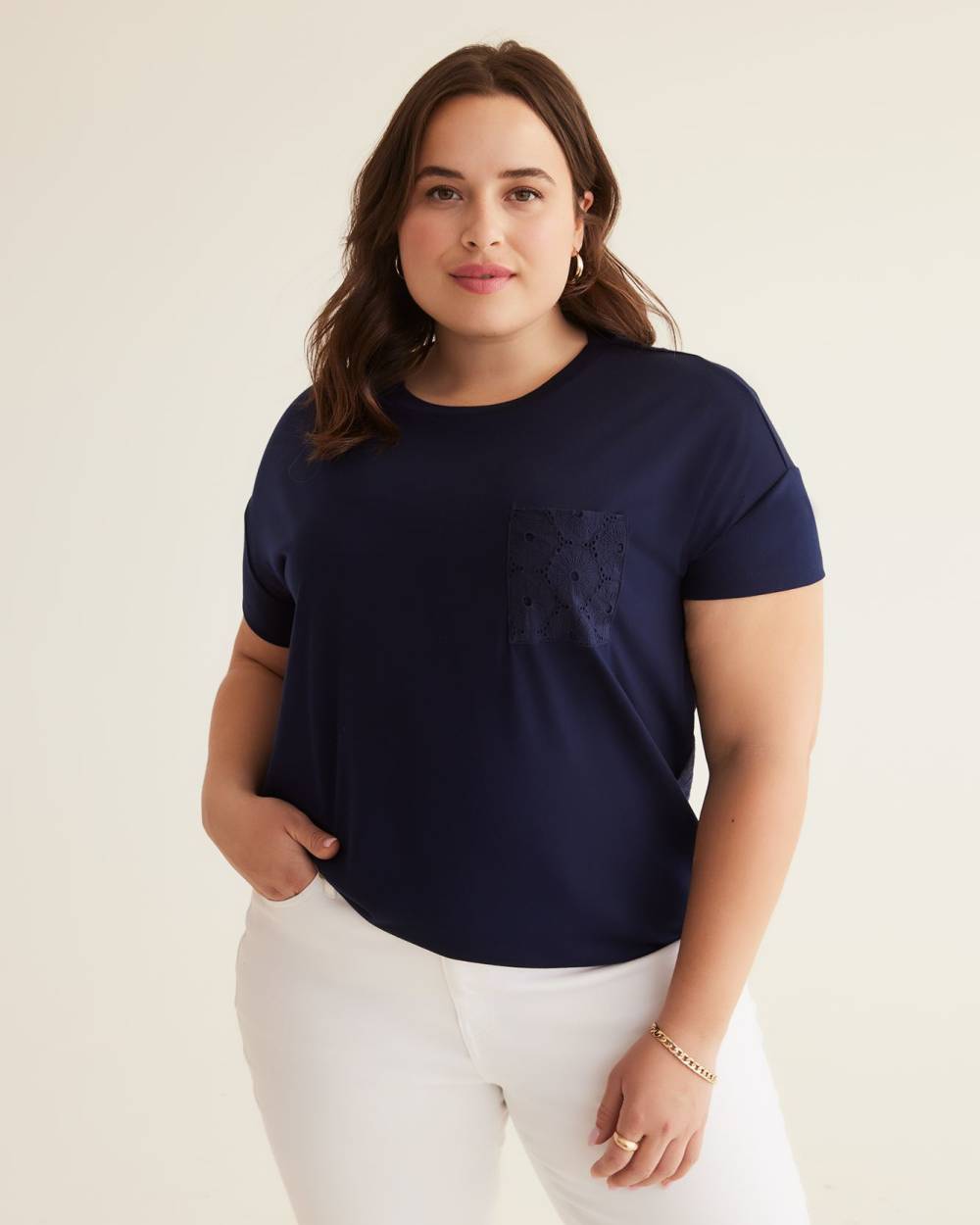ShortSleeve Knit Top with Eyelet Back Penningtons
