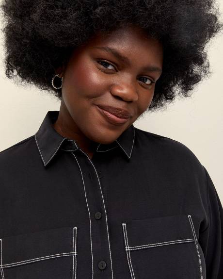Buttoned Down Shirt with Contrast Stitches - Addition Elle