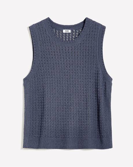 Sleeveless Cotton Sweater with Crochet Ribbed Bands