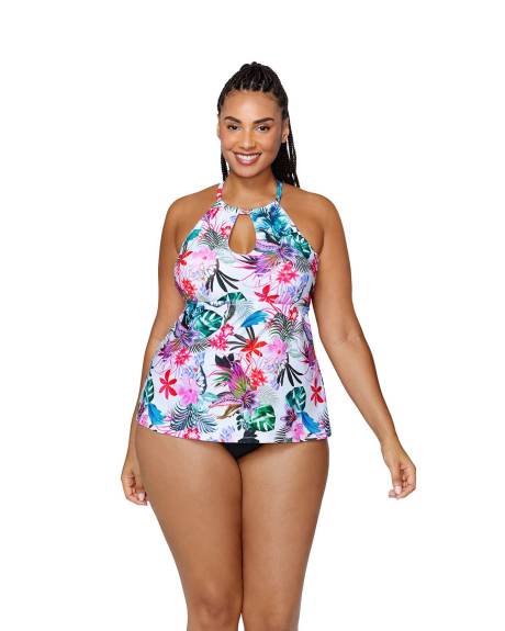 Tropical-Print Rosalie Tankini Top - Raisins Curve