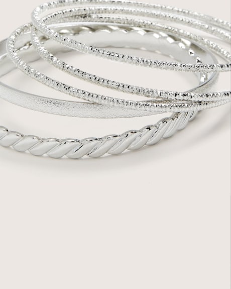 Assorted Silver Bangle Bracelets, Set of 5