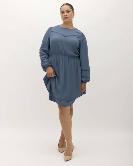 Blue Two-Layer Fit-and-Flare Dress - Addition Elle