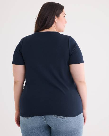 Girlfriend-Fit Short-Sleeve V-Neck Ribbed Tee