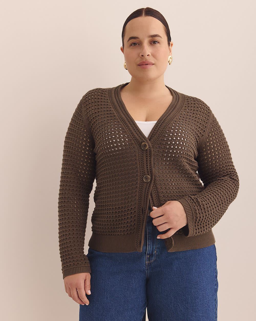 Cardigan crocheté en coton à manches longues