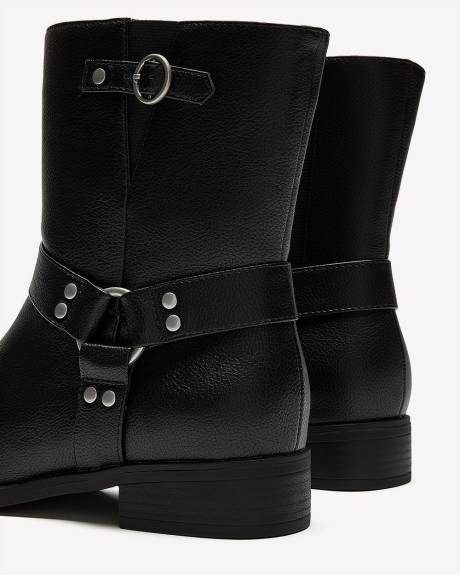 Extra Wide Width, Black Moto Bootie with Harness