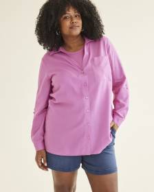 Linen Blend Tunic with Long Roll-Up Sleeves