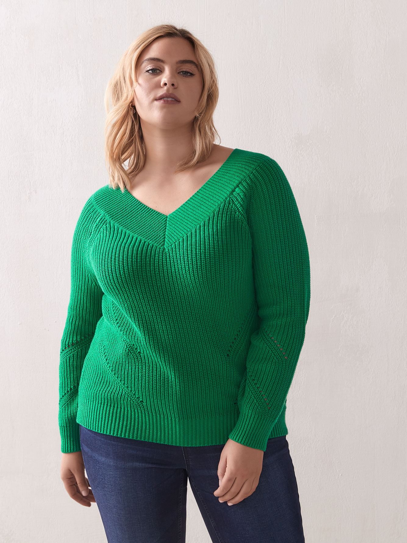 Wide V-Neck Sweater - Addition Elle | Penningtons
