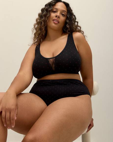 Dotted Cotton Soft Cup Wireless Bra with Lace and Mesh Insert - ti Voglio