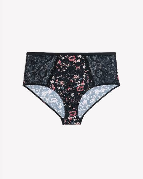 Culotte classique en microfibre noire fleurie avec dentelle - ti Voglio