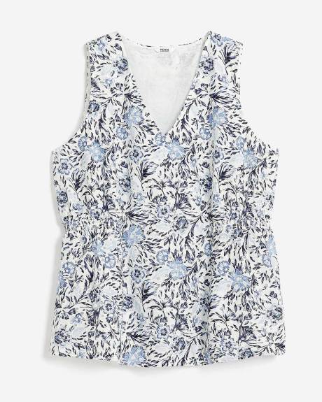 Floral Eyelet Sleeveless Blouse with Elastic Waist