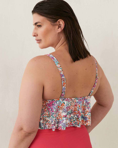 Ruffled Overlay Bikini Top with Floral Print