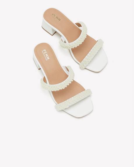 Extra Wide Width, Slide-In Pearl Sandal with Flared Block Heel