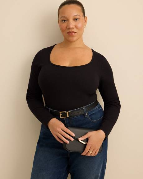 Rounded-Neck Long-Sleeve Top - Addition Elle