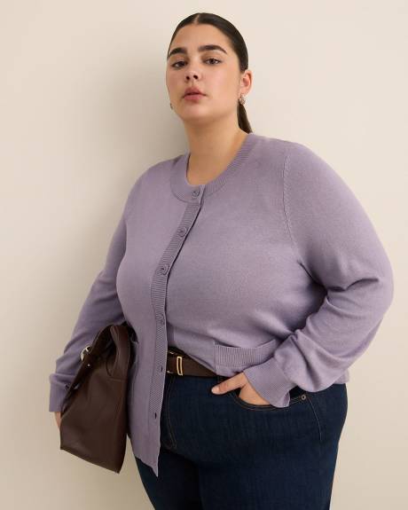 Responsible, Buttoned-Down Cotton Blend Crewneck Cardigan