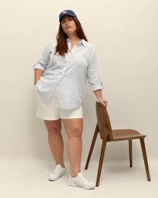 Striped Linen Blend Buttoned Down Shirt with Rolled-Up Sleeves