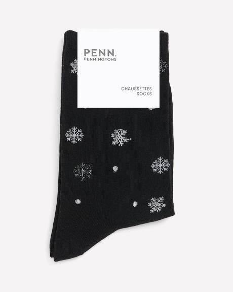 Crew Socks with Snowflake Print