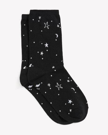 Crew Socks with Stars and Moon Print