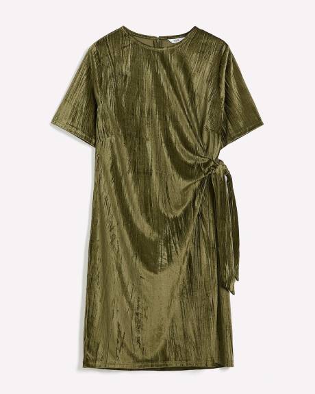 Velvet T-Shirt Dress with Side Knot