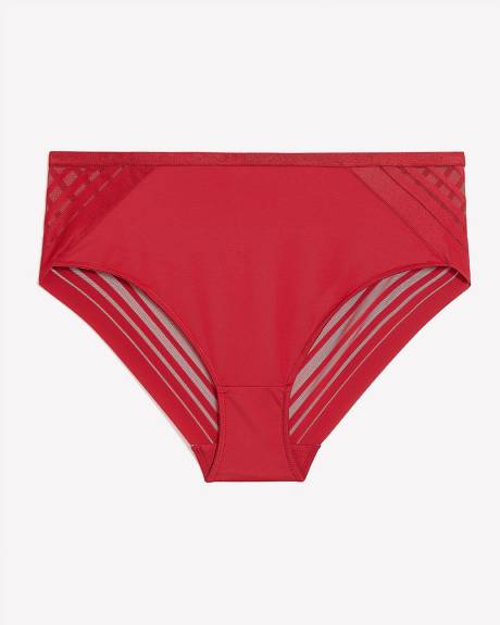 Red High-Cut Brief with Striped Mesh Back - Déesse Collection