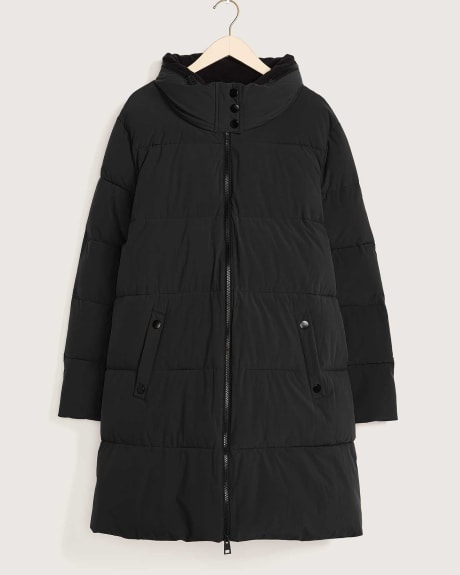 Knee-Length Puffer Jacket With Hidden Hood - In Every Story