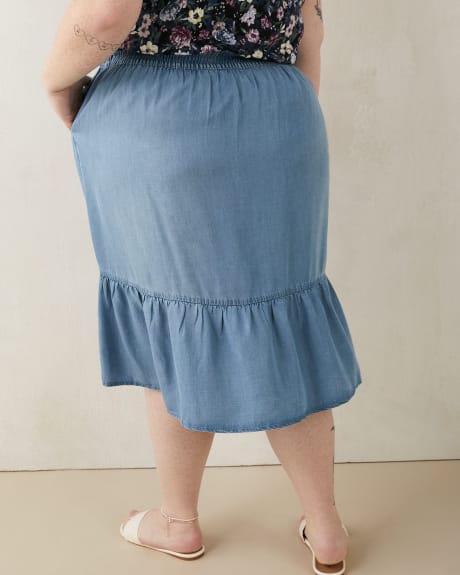 Jupe midi étagée en sergé, délavage clair - d/C JEANS