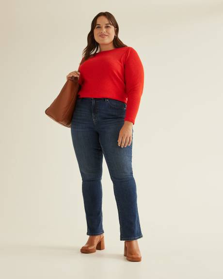 Ribbed Long-Sleeve Mock Neck Knit Top