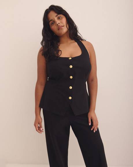 Gilet noir boutonné à attache derrière le cou - Addition Elle