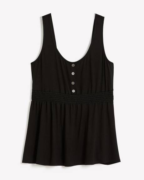 Black Long Sleeveless Smocked-Waisted Top