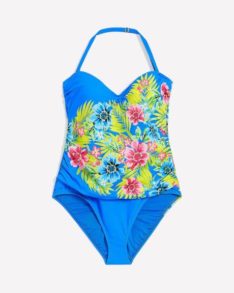 Maillot une-pièce fleuri de style bandeau froncé - Bleu by Rod Beattie