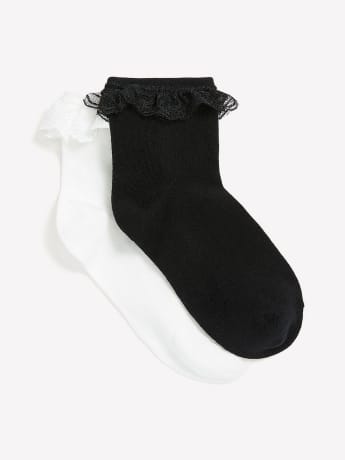 Ankle Socks with Eyelet Trim Details, Pack of 2