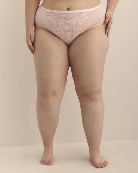Culotte échancrée rose en microfibre avec dentelle et maille - Déesse Collection