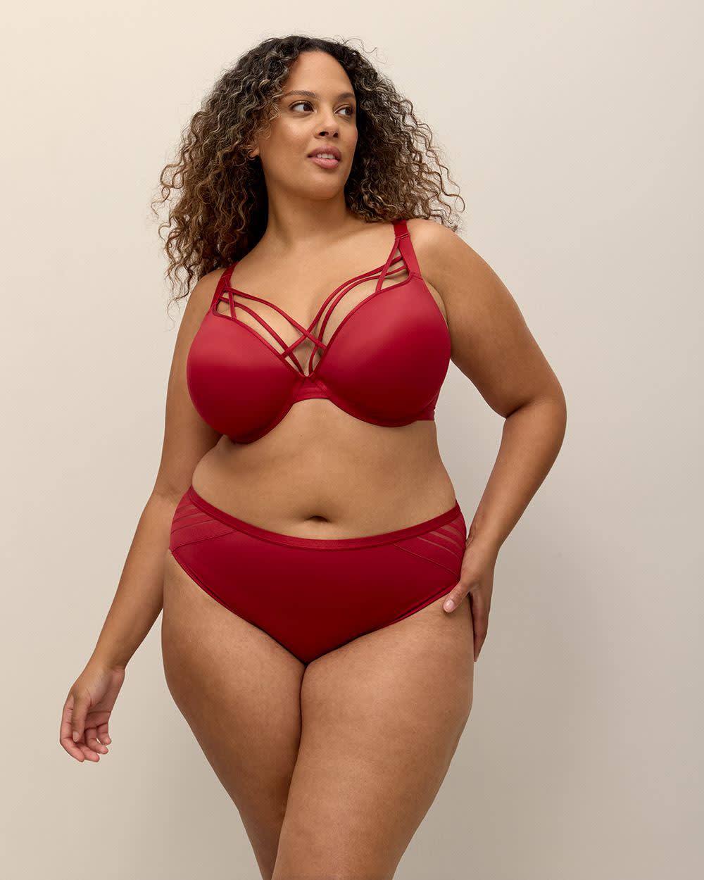 Red Microfibre Plunge Bra with Strapping Neckline - Déesse Collection