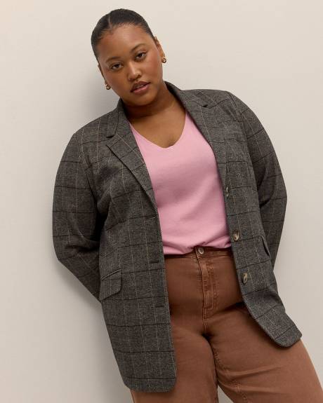 Chevron Single-Breasted Blazer with Notch Collar