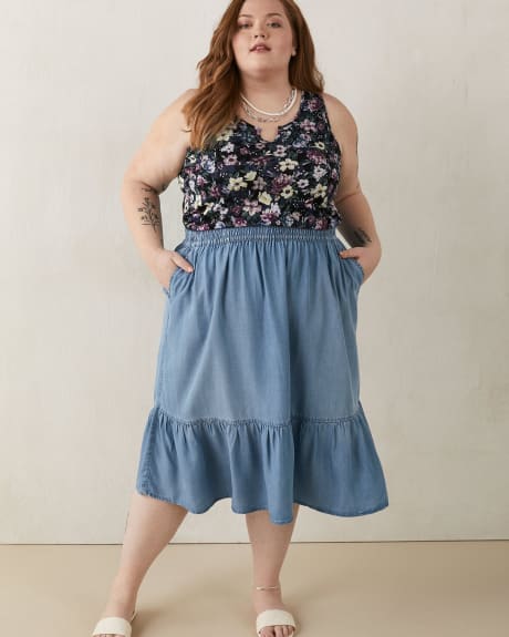 Jupe midi étagée en sergé, délavage clair - d/C JEANS