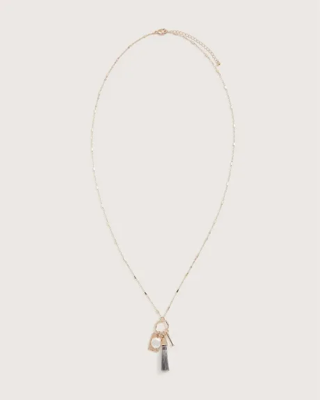 Long Necklace with Pearl and Tassel Pendants