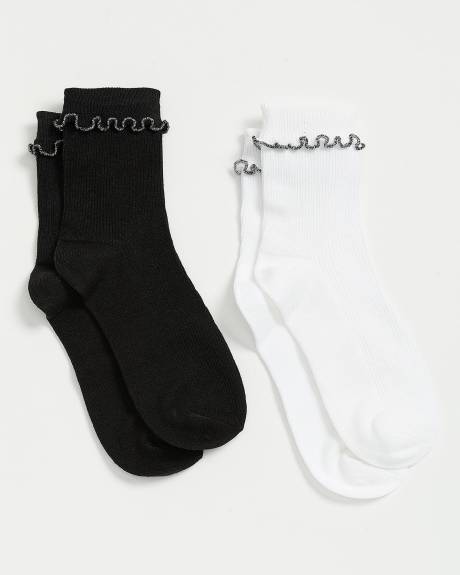 Short Lurex Lettuce-Edge Crew Socks, Set of 2
