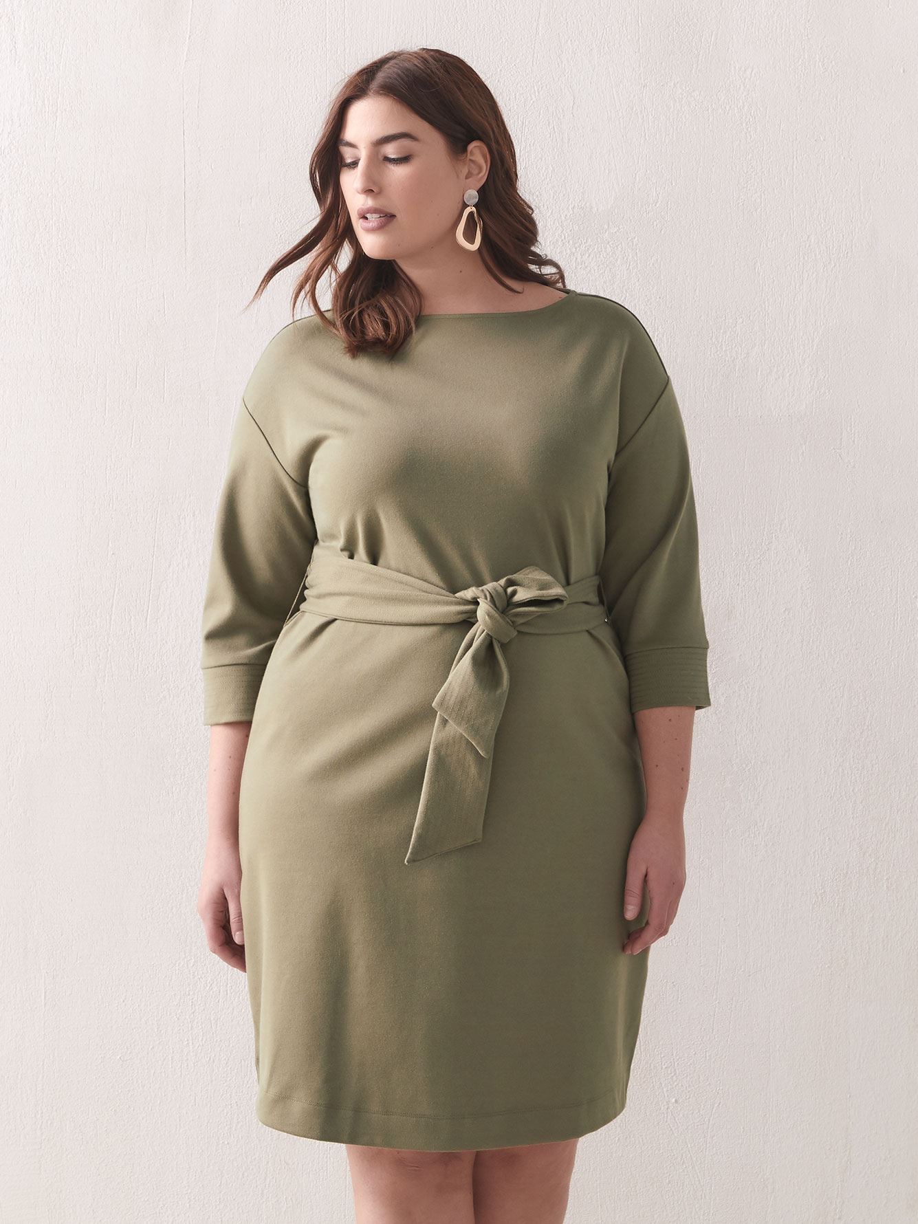 Belted Boat-Neck Dress - Addition Elle | Penningtons