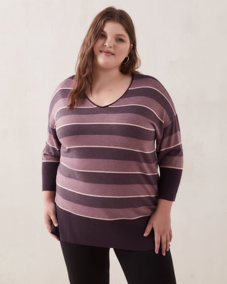 Responsible V-Neck Striped Tunic Sweater - In Every Story