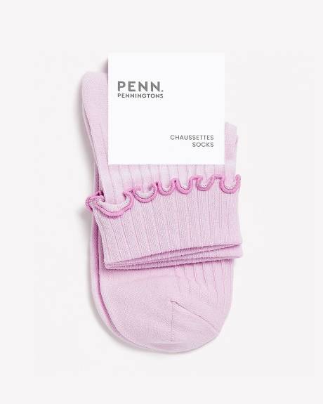 Chaussettes courtes en pointelle c&ocirc;tel&eacute;e avec bord ondul&eacute;