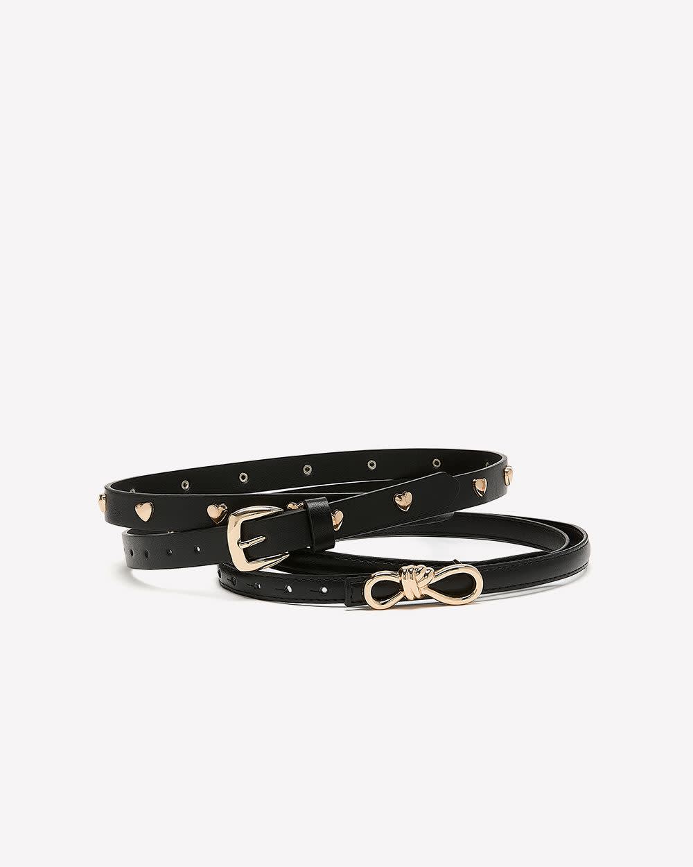 Black Faux Leather Belt, Set of 2